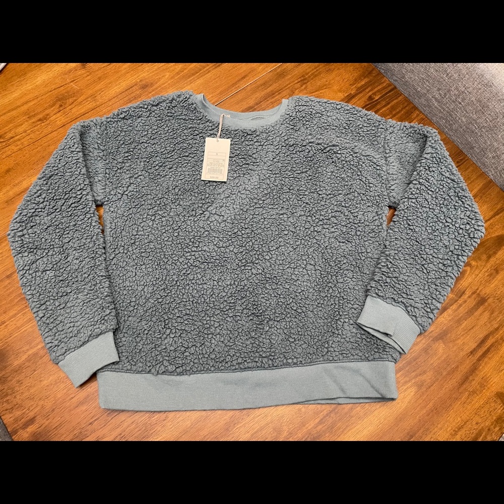 Teal colored Sherpa Sweater